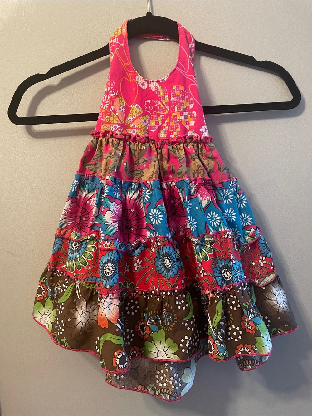 BLUEBERI BOULEVARD Floral Boho Ruffle Sequin Girls' Hippie Girlhood Halter Dress